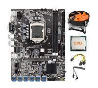 AMIUHOUN Placa base B75 BTC Mining con CPU aleatoria + cable dual de 6 a doble 8 + ventilador de refrigeración LGA1155 12 PCIE a USB DDR3 B75 ETH