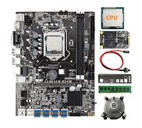 AMIUHOUN Placa base B75 de 8 tarjetas GPU Mining + CPU + ventilador + 8G DDR3 RAM+128G SSD+cable de conmutación + deflector 8XUSB3.0(PCIE1X) LGA1155 DDR3 MSATA