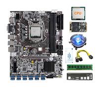 AMIUHOUN Placa base B75 de minería de 12 tarjetas+CPU+ventilador+grasa térmica+RAM DDR3 8G + SSD de 128 G + cable de alimentación + deflector 12USB3.0 LGA1155 DDR3 MSATA