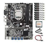 AMIUHOUN Placa base B75 de minería de 8 tarjetas + CPU + 8 tarjetas elevadoras VER12X + cable de interruptor + cable 8X USB 3.0 (PCIE) GPU LGA1155 DDR3 SATA3.0