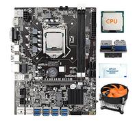 AMIUHOUN Placa base B75 de minería de 8 tarjetas, CPU + ventilador + grasa térmica + adaptador USB 3.0 de 19 8 USB 3.0 (PCIE) ranura GPU LGA1155 DDR3 SATA3.0