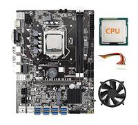 AMIUHOUN Placa base de minería B75 ETH de 8 tarjetas + CPU + ventilador de refrigeración + cable de extensión de alimentación de 24 , 8 ranuras USB 3.0 (PCIE) LGA1155 DDR3 SATA3.0