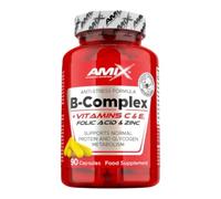 AMIX B-Complex 90 Caps es un suplemento en tabletas que contiene una mezcla única de vitaminas B1, B2, B3, B5, B6, B9 (ácido fólico), B12, vitaminas C y E y calcio.