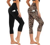 AMIYOYO Leggings Capri para mujer con bolsillos, 3/4, pantalones deportivos de cintura alta, opacos, elásticos, 7/8, pantalones de yoga, fitness, correr, para exteriores, 2 unidades, 44-50