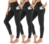 AMIYOYO Leggings deportivos de cintura alta para mujer con bolsillo, opacos, para deporte y yoga, pantalones moldeadores, pantalones largos elásticos para gimnasio y fitness, pack de 3, 50-54