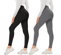 AMIYOYO Pack de 2 leggings para mujer de cintura alta 3/4, opacos, cortos, pantalones deportivos elásticos, para yoga, fitness, actividades al aire libre, Negro+gris oscuro, 50-54