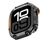 Amizee 2 in 1 Metál Armor Funda Compatible con Apple Watch Series 11/10 46mm with Contraportada, Militar Grado Protector Escabroso Protección Carcasa para iWatch 46mm, Negro/Naranja