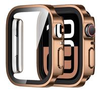 Amizee 2 Pack Funda Compatible con Apple Watch 42mm Serie 11/10 con Protector de Pantalla Cristal Templado, Carcasa Duro Ultra Delgada Anti-Rasguños para iWatch 42mm - Oro Rosa/Transparente