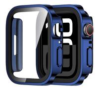 Amizee 2 Pack Funda Compatible con Apple Watch 46mm Serie 11/10 con Protector de Pantalla Cristal Templado, Carcasa Duro Ultra Delgada Anti-Rasguños para iWatch 46mm - Azul/Transparente