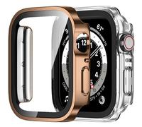 Amizee 2 Pack Funda Compatible con Apple Watch SE 3/2/1 Series 6/5/4 44mm con Protector de Pantalla Cristal Templado, Carcasa Duro Ultra Delgada Anti-Rasguños para iWatch 44mm - Oro Rosa/Transparente