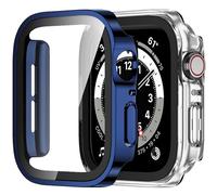 Amizee 2 Pack Funda Compatible con Apple Watch SE 3/2/1 Series 6/5/4 44mm con Protector de Pantalla Cristal Templado, Carcasa Duro Ultra Delgada Anti-Rasguños para iWatch 44mm - Azul/Transparente