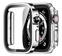 Amizee 2 Pack Funda Compatible con Apple Watch SE 3/2/1 Series 6/5/4 44mm con Protector de Pantalla Cristal Templado, Carcasa Duro Ultra Delgada Anti-Rasguños para iWatch 44mm - Plata/Transparente