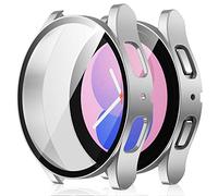 Amizee 2 Pack Funda Compatible con Samsung Galaxy Watch 5/Watch 4 40mm con Protector de Pantalla Cristal Templado, Carcasa Duro Ultra Delgada Anti-Rasguños para Galaxy Watch4/5 (Plata/Transparente)