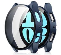 Amizee 2 Pack Funda Compatible con Samsung Galaxy Watch 6 40mm con Protector de Pantalla Cristal Templado, Carcasa Duro Ultra Delgada Anti-Rasguños para Galaxy Watch 6 (Azul/Transparente)