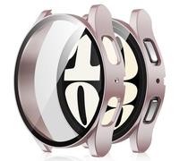 Amizee 2 Pack Funda Compatible con Samsung Galaxy Watch 6 44mm con Protector de Pantalla Cristal Templado, Carcasa Duro Ultra Delgada Anti-Rasguños para Galaxy Watch 6 (Oro Rosa/Claro)