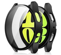 Amizee 2 Pack Funda Compatible con Samsung Galaxy Watch 6 44mm con Protector de Pantalla Cristal Templado, Carcasa Duro Ultra Delgada Anti-Rasguños para Galaxy Watch 6 (Negro/Transparente)