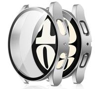 Amizee 2 Pack Funda Compatible con Samsung Galaxy Watch 6 44mm con Protector de Pantalla Cristal Templado, Carcasa Duro Ultra Delgada Anti-Rasguños para Galaxy Watch 6 (Plata/Transparente)