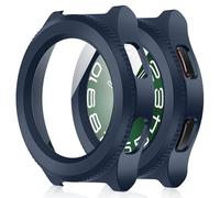 Amizee 2 Pack Funda Compatible con Samsung Galaxy Watch 6 47mm con Protector de Pantalla Cristal Templado, Carcasa Duro Ultra Delgada Anti-Rasguños para Galaxy Watch 6 (Azul/Transparente)