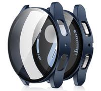 Amizee 2 Pack Funda Compatible con Samsung Galaxy Watch 7 44mm con Protector de Pantalla Cristal Templado, Carcasa Duro Ultra Delgada Anti-Rasguños para Galaxy Watch 7 (Azul/Transparente)