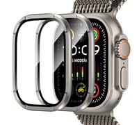 Amizee 2 Piezas Protector de pantalla para Apple Watch Ultra 3/2/1 49mm, Anti-Rasguños Protector de Pantalla de Vidrio Templado de Metal para iWatch Ultra 49mm - (C-Titanio)
