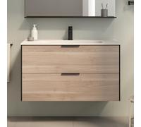 AMIZUVA - Conjunto de Mueble de Baño Serie Indus con Tirador Oculto y Acabado Abedul - Dimensiones 100x56,5x45 cm