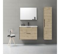 AMIZUVA - Conjunto de Mueble de Baño Serie Indus con Tirador Oculto y Acabado Roble Colonial - Dimensiones 80x56,5x45 cm