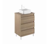AMIZUVA - Conjunto de Mueble de Baño y Lavabo, de Cerámica, con 3 Cajones y Encimera, Modelo Kena Top, Medidas, 60 cm de Ancho, 74 cm de Alto, y una Profundidad de 45 cm, en Acabado Nogal