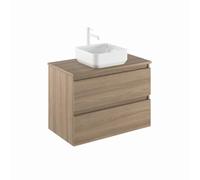 AMIZUVA - Conjunto de Mueble de Baño y Lavabo Montado, de Cerámica de Sobreponer, Modelo Kena Top, Medidas, 80 cm de Ancho, 57cm de Alto, y una Profundidad de 46 cm, en Acabado Nogal