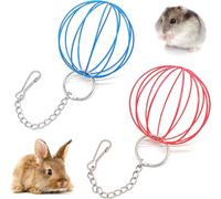 AMJKEJI 2 piezas de comedero de heno para conejos, bolas de heno de acero inoxidable para mascotas, juguete para mascotas, bola de hierba de conejo para hámsteres, cobayas, animales pequeños (azul,