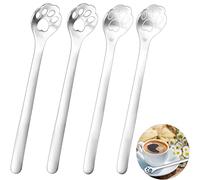 AMJKEJI 4 Piezas Cuchara de Café, Cuchara de Cata de Café de Acero Inoxidable, Creativa Forma de Pata de Gato Cuchara de Postre para Café Té Leche Postre Batido
