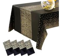 AMJKEJI 4 Piezas Mantel Antimanchas 137 x 274 cm Rectangular Manteles Plástico Mantels para Fiestas de cumpleaños, Bodas, Baby Shower, Halloween, Navidad, Negro Oro