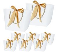 AMJKEJI 8 Piezas Bolsas Regalo Blanco con Oro Cinta 28 x 20 x 10 cm Bolsas Papel con Asas Bolsas Regalo para Cumpleaños Boda Aniversario Navidad Día de la Madre