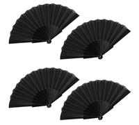 AMJKEJI Abanico Negro, 4 Piezas Abanicos de Mano Plegable, Portátiles Abanico Chinos para Boda, Baile, Lglesia, Navidad, Año Nuevo, Fiesta, Regalos, Decoración de Pared