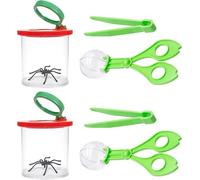 AMJKEJI Juego de Lupas para Niños, 2 Caja con Lupa para Insectos, Bote de Insectos con Lupa, 2 Pinzas, 2 Atrapa Insectos, Kit Explorador Niños para Ciencia y Naturaleza, Exploración