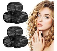 AMJKEJI Rulos de Pelo, 6 Piezas Kit Rizador sin Calor, Bigudies Pelo Autoadhesivas, Rulos para el Pelo Auto Agarre para Cabello Largo Medio Corto (Negro)