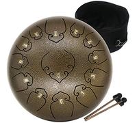 AMKOSKR Tambor de Lengua de Acero 12 Pulgadas 30cm 13Notas C Chiave,Instrumento de Percusión Tambor de Mano para Niño con Mazos y Bolsa de Transporte(Café)