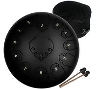 AMKOSKR Tambor de Lengua de Acero 12 Pulgadas 30cm 13Notas C Chiave,Instrumento de Percusión Tambor de Mano para Niño con Mazos y Bolsa de Transporte(Negro)