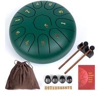 Amkoskr Tambor de lluvia para exterior, 6 pulgadas, 11 notas, tambor de lengua de acero, instrumento principal de acero para yoga, meditación, educación musical, regalo, verde