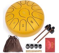 Amkoskr Tambor de lluvia para exterior, 6 pulgadas, 11 notas, tambor de lengua de acero, instrumento principal de acero para yoga, meditación, educación musical, regalo, dorado