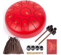 Amkoskr Tambor de Lluvia para Exterior, Tambor de Lengua de Acero de 6 Pulgadas con 11 Notas en Do Mayor Instrumento de Tambor de Acero para Yoga, Meditación, Educación Musical, Regalo, Rojo