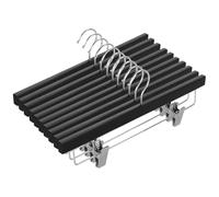 AMKUFO 20 Perchas de Madera Maciza para Pantalones con Clips Ajustables de 14 Pulgadas, Perchas de Madera Negra para Faldas con Clips Antideslizantes y Gancho Giratorio de 360°