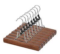 AMKUFO - Perchas de Madera de Nogal para Pantalones con Clips, 12 Unidades, Perchas Antideslizantes para Faldas, Perchas para Pantalones, Percha de Madera Maciza con Gancho Giratorio de 360°