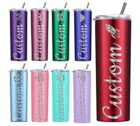 Amlion Vaso personalizado - Grabado con láser con nombre, vasos de acero inoxidable de 20 oz, vasos delgados con tapas y pajitas para regalos para mujeres y hombres - 13 colores y 42 iconos