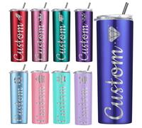 Amlion Vaso personalizado - Grabado con láser con nombre, vasos de acero inoxidable de 20 oz, vasos delgados con tapas y pajitas para regalos para mujeres y hombres - 13 colores y 42 iconos