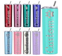 Amlion Vaso personalizado - Grabado con láser con nombre, vasos de acero inoxidable de 20 oz, vasos delgados con tapas y pajitas para regalos para mujeres y hombres - 13 colores y 42 iconos