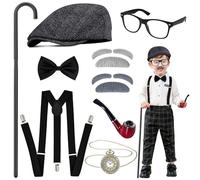 Amlisia Disfraz de hombre viejo para niños, disfraz de hombre viejo, juego de disfraz de gángster, abuelo para niños, para carnaval, fiesta temática, cosplay