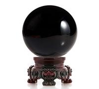 Amlong Crystal Bola de cristal negra de 80 mm con soporte de resina de león de secoya y caja de regalo para bola decorativa, fotografía de lente, adivinación de mirar o feng shui, y bola de