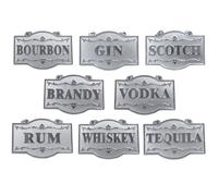 Amlong Plus Deluxe Set of Liquor Tags for Bottles or Decanters Silver Color Set of 8 With Adjustable Chain Features Bourbon Brandy Gin Rum Scotc