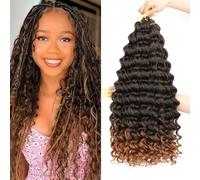 AMLUCKS Deep Wave Braiding Hair Ocean Wave Crochet Hair for Black Women Girls Synthetic Water Wave Crochet Hair Extensions for Boho Braids (T30#, 22inch-3)