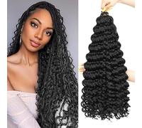 AMLUCKS Deep Wave Braiding Hair Ocean Wave Crochet Hair for Black Women Girls Synthetic Water Wave Crochet Hair Extensions for Boho Braids (1B#, 22inch-6)